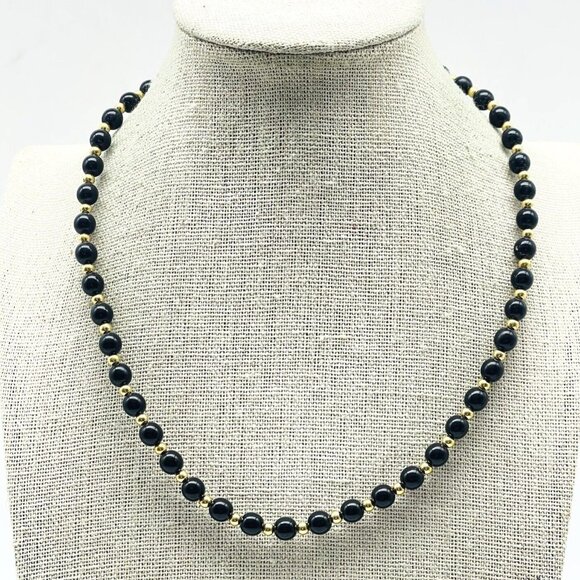 Monet Jewelry - Vintage Monet Black Bead Necklace Signed